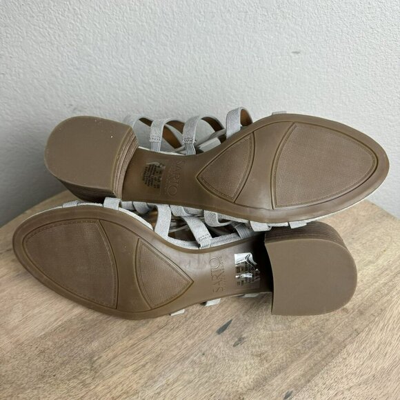 Franco Sarto Finesse Cage strappy Gladiator Sandal Sz‎ 10M Grey Suede Block Heel - Picture 9 of 10